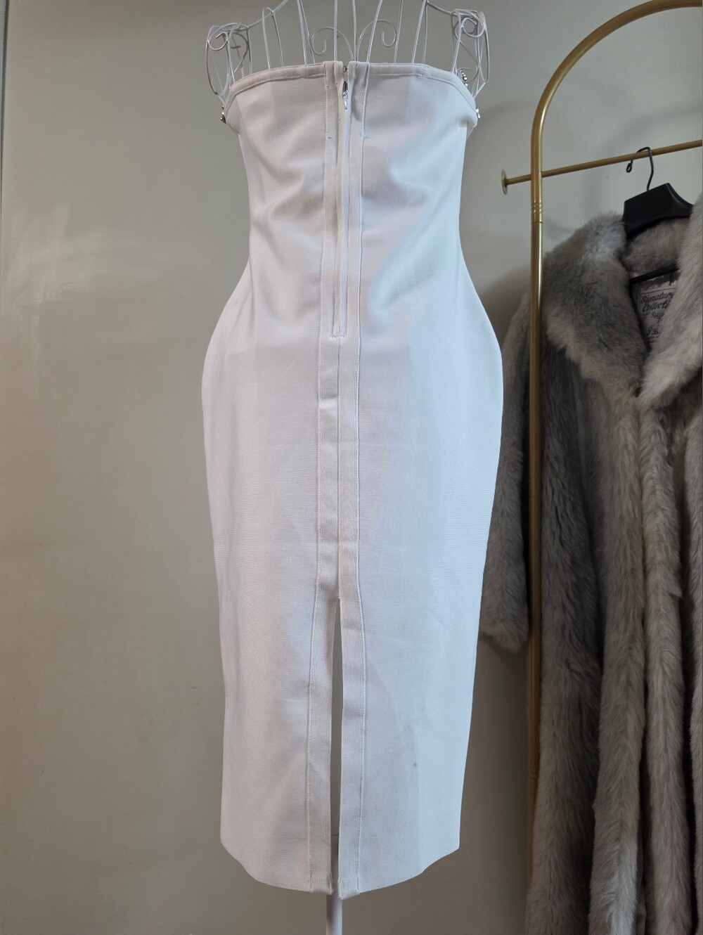 NWOT Boutique Strapless White Midi Dress with Rhinestone Trim - Picture 6 of 7